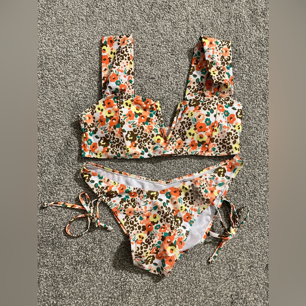 Two Piece Women’s bathing with colorful flower design